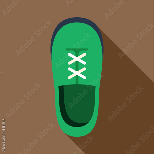 Green sneaker footwear with white shoelaces presenting a modern flat design