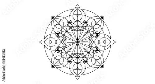 Intricate geometric pattern with interconnected circles and lines.