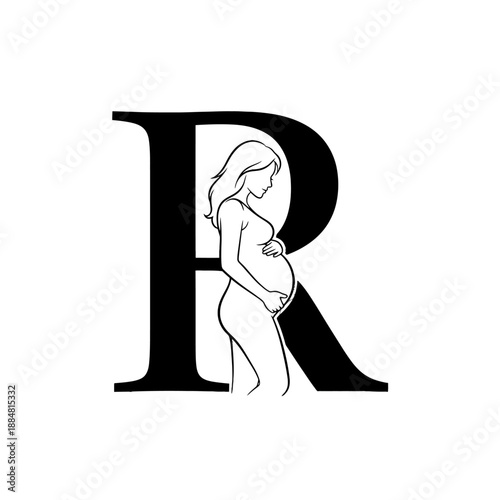 Pregnant woman silhouette integrated into letter R design.