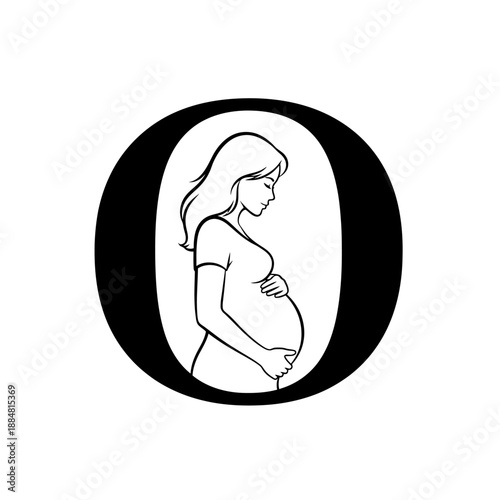 Simple black and white illustration of a pregnant woman.
