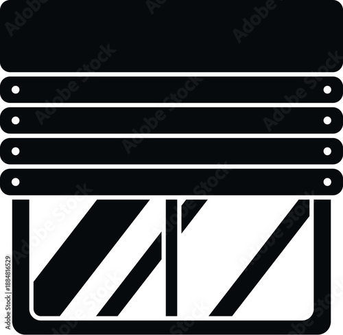 Illustrating a black and white vector icon of a partially open window blind