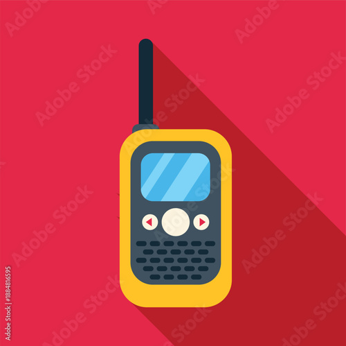 Yellow walkie talkie radio with an antenna on a red background