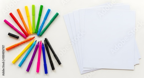 Colorful Markers and Blank Paper