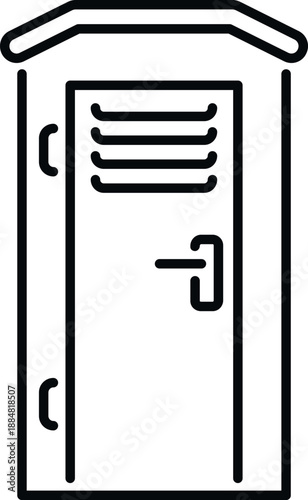 Portable toilet line art icon providing temporary sanitation in outdoor locations