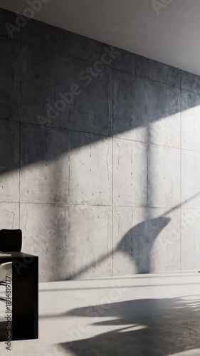 Modern Minimalist Office Space With Dramatic Light And Shadow Play On Concrete Walls