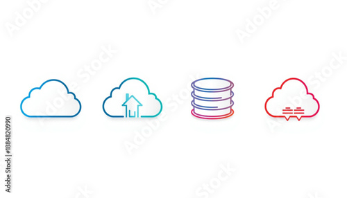 Cloud icon, wifi, and sync colorful cloud and database icons for cloud computing and storage concepts