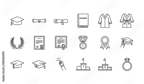 Minimal graduation vector icons – editable stroke thin line collection