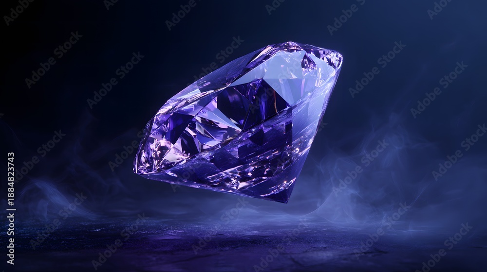 Obraz premium Elegant Violet Gemstone Floating with Radiant Glow in Dark Space