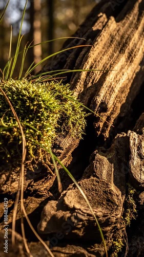 Mossy Tree Bark Texture Macro Detail Sunlight Forest Floor
