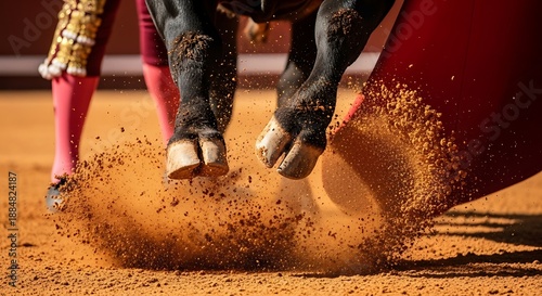 Bull Fighting in Arena with Matador.