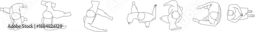 Comprehensive vector line art collection of people from a top-down perspective, featuring various overhead poses including walking, standing, and gesturing for architectural floor plans and space scal