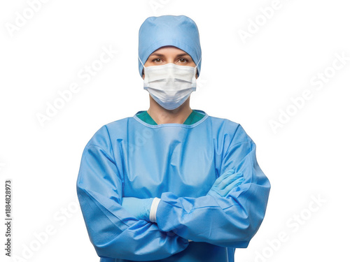 Confident surgeon in scrubs isolated on transparent background