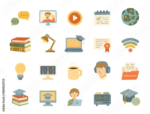 Online education set in scandinavian style featuring e learning study communication technology knowledge remote school tools lessons planning certification student