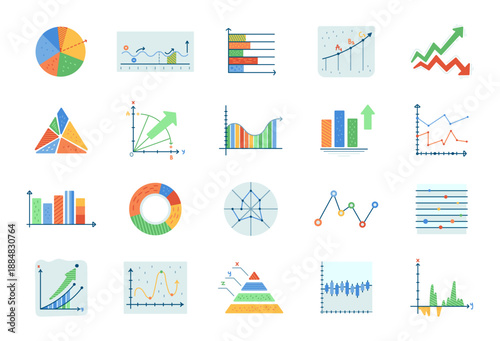 Analytics chart set in scandinavian style dashboard data statistics visualization finance business growth trend performance report comparison distribution timeline