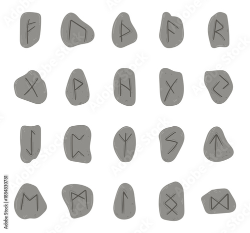 Rune divination set in scandinavian style featuring ancient symbols carved rocks used for ritual magic fortune telling pagan mythology spirituality