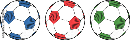 soccer ball comparison blue red green panel pattern vector