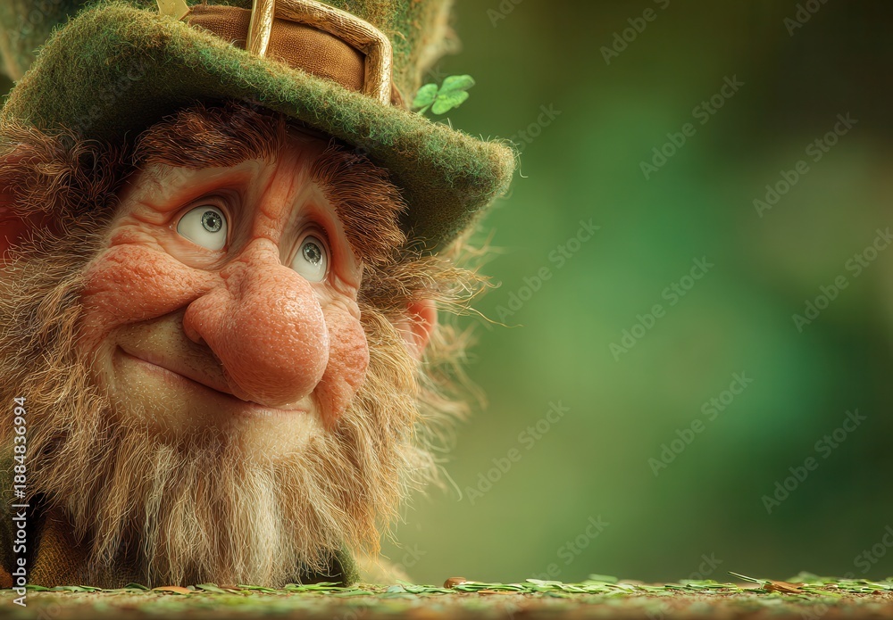 Naklejka premium Leprechaun peeking from behind foliage