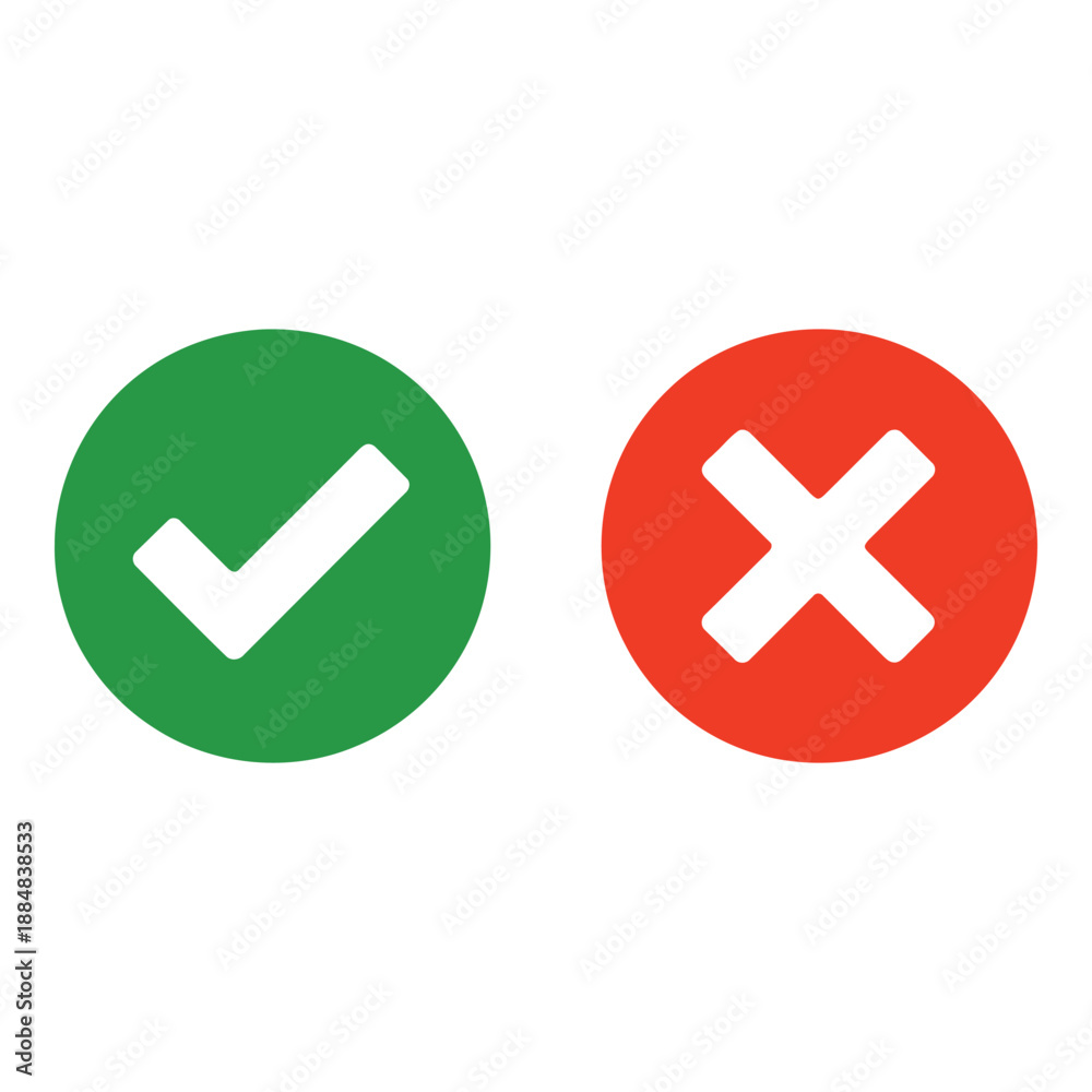 Obraz premium Green checkmark and red cross icons