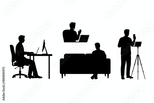 Professionals Engaged in Various Activities at Home in Silhouette Style