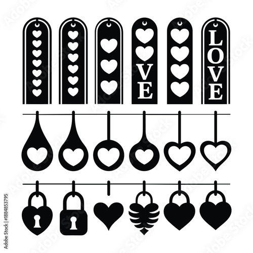 Love themed decorative tags and charms isolated on white background, Vector
