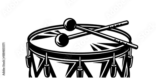 Stadium Drum with Mallets for Soccer Fan Chants and Atmosphere Vector