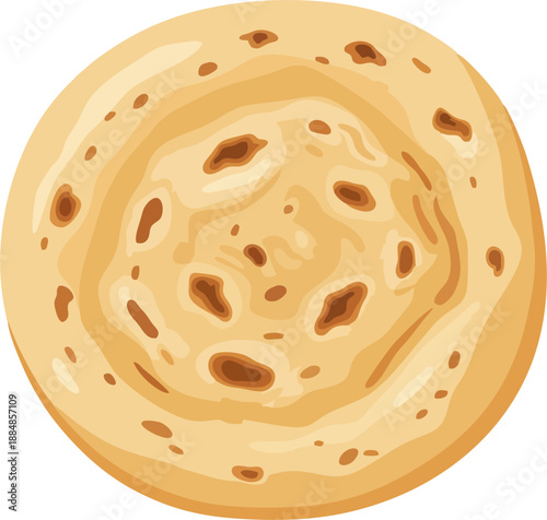 Cartoon illustration of a round chapati flatbread with textured spots and bubbles, perfect for Indian cuisine
