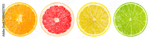 Citrus fruits isolated on white. Set of orange, grapefruit, lemon and lime slices