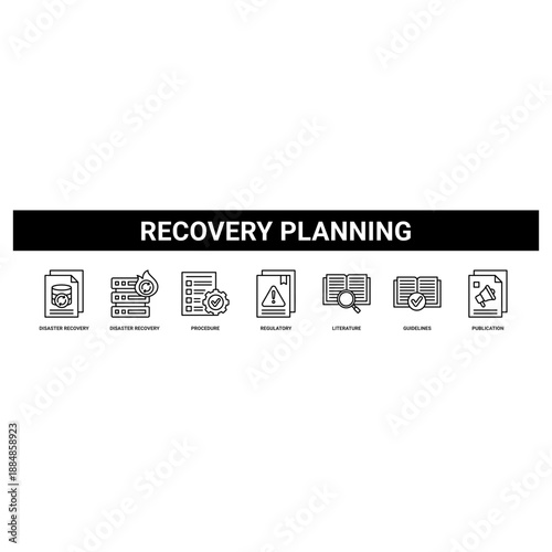 Recovery Planning web banner icon set collection solid style.