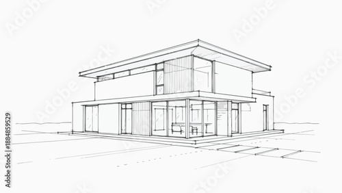 Modern minimalist office building perspective sketch