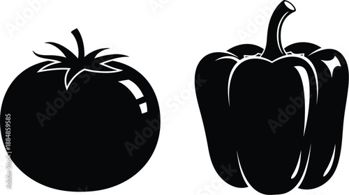 Black tomato and bell pepper illustration simple design ideal for graphics on transparent background silhouette