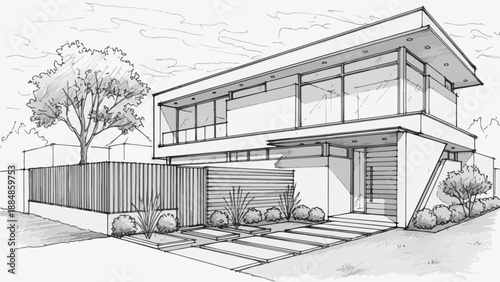 Modernist villa with privacy wall and garden