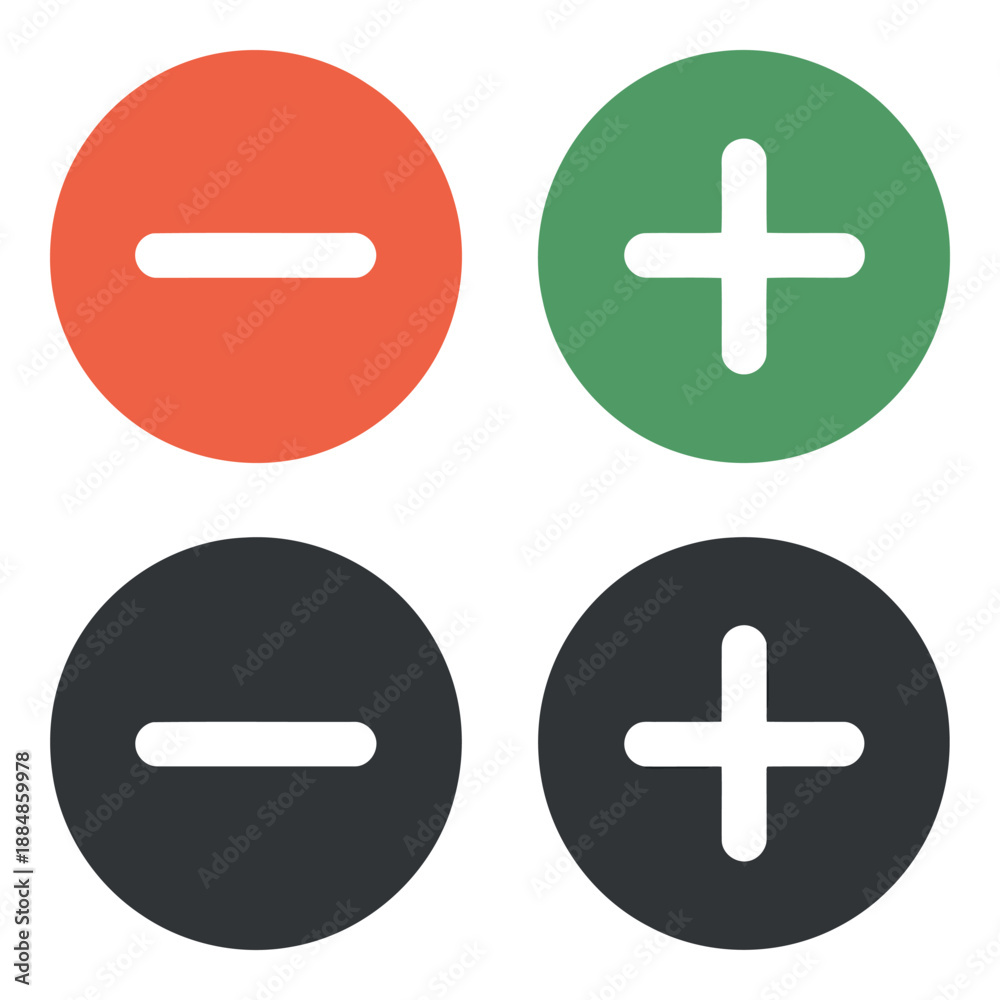 Fototapeta premium Minimalist plus and minus icons set
