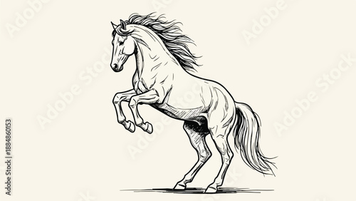 Rearing horse silhouette detailed animal sketch