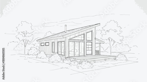 Minimalist shed roof house with large windows