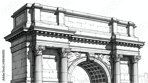 Classic roman triumphal arch architectural sketch