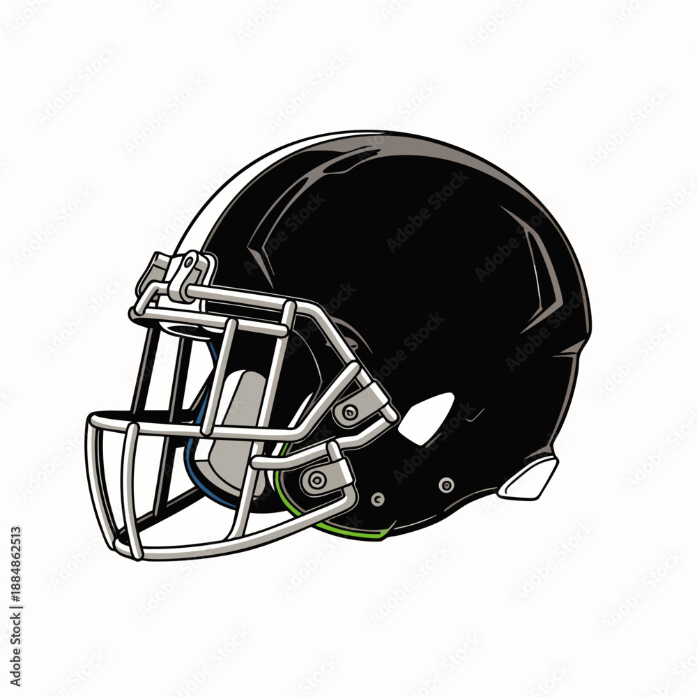 Fototapeta premium Sleek black American football helmet, an iconic symbol of protection, strength, and competitive spirit for athletes in professional and collegiate sports games.