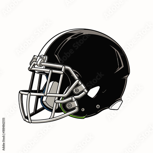 Sleek black American football helmet, an iconic symbol of protection, strength, and competitive spirit for athletes in professional and collegiate sports games.