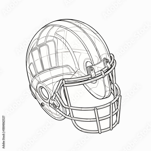 Detailed wireframe illustration of an American football helmet, showcasing its intricate structure and protective design for sports safety.