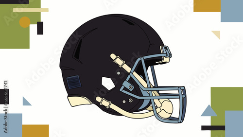 Modern American Football Helmet with Geometric Shapes in Background, Sports Equipment Illustration