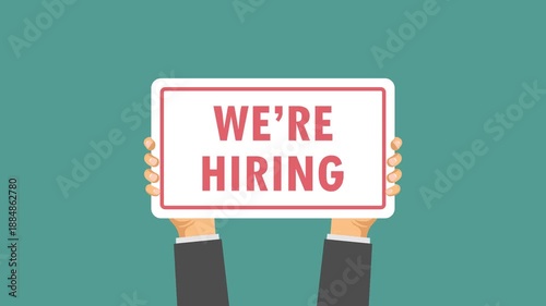 hand holding were hiring board video animation concept
