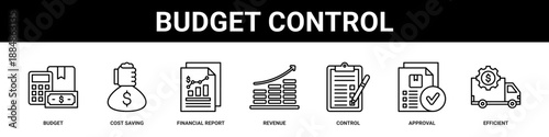 Budget Control web banner icon set collection solid style.