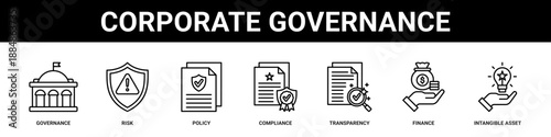 Corporate Governance web banner icon set collection solid style.