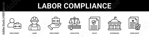 Labor Compliance web banner icon set collection solid style.
