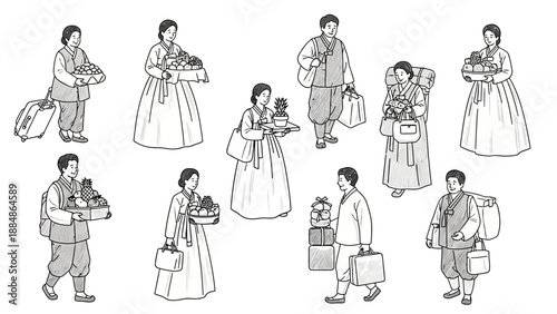 People Carrying Bags and Holding Objects.