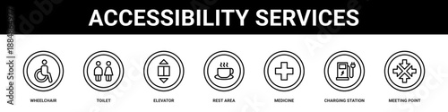 Accessibility Services web banner icon set collection solid style.