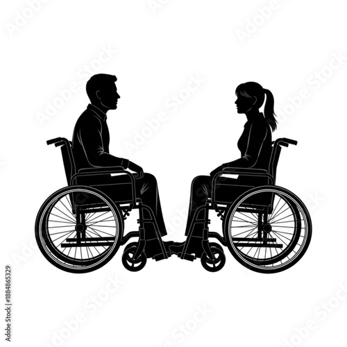 Man and woman in wheelchairs together Isolated On Transparent Background.