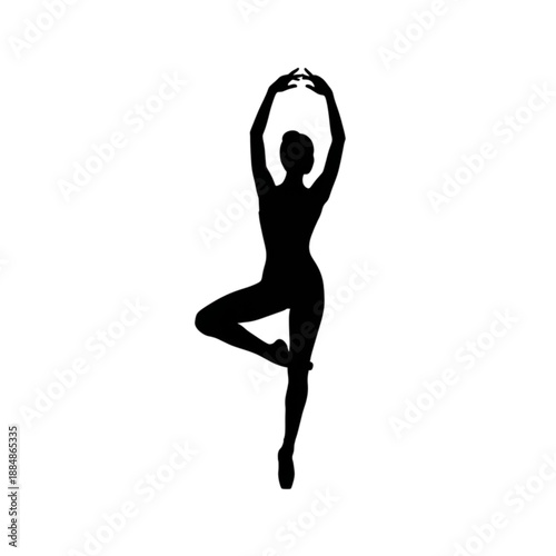 Woman in yoga tree pose silhouette Isolated On Transparent Background.