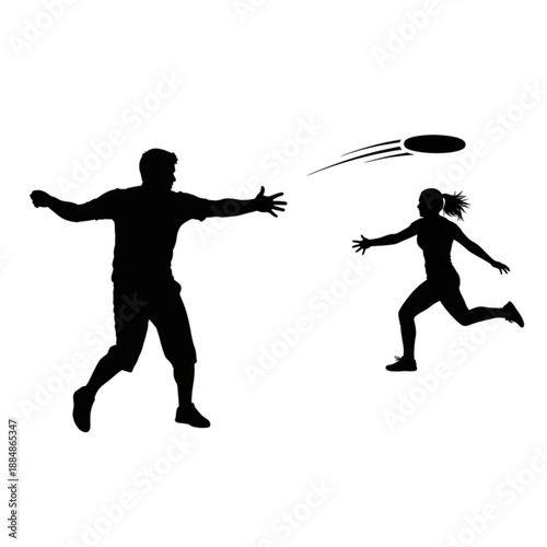 Man and woman playing frisbee outdoors Isolated On Transparent Background.