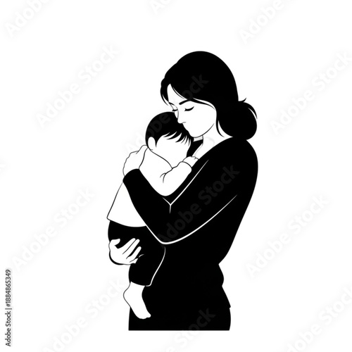 Mother Holding and Kissing Baby Close Isolated On Transparent Background.