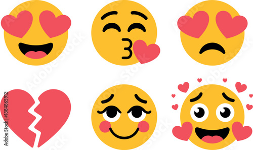 A collection of cute and playful heart emojis on a white background
